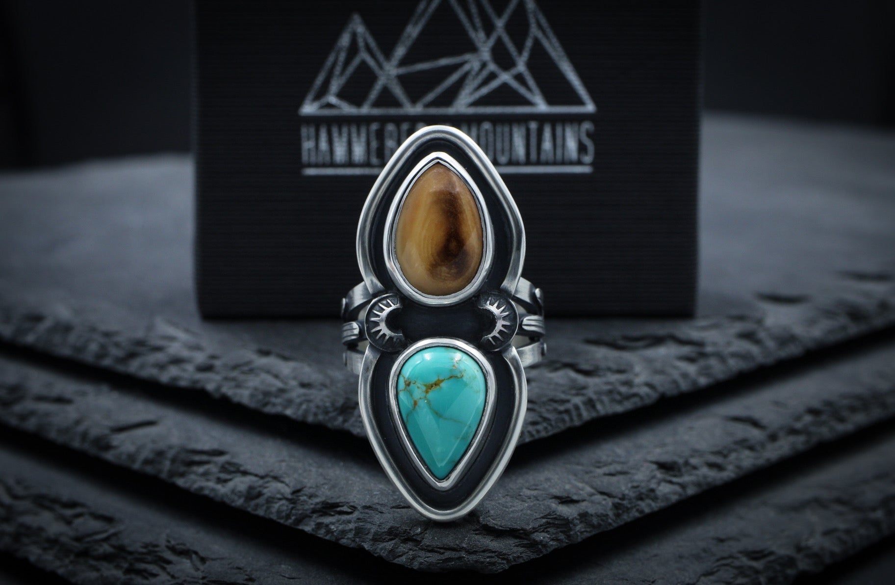 Elk Ivory and Turquoise Southwest Saguaro Ring