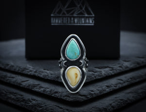 Elk Ivory and Turquoise Southwest Saguaro Ring
